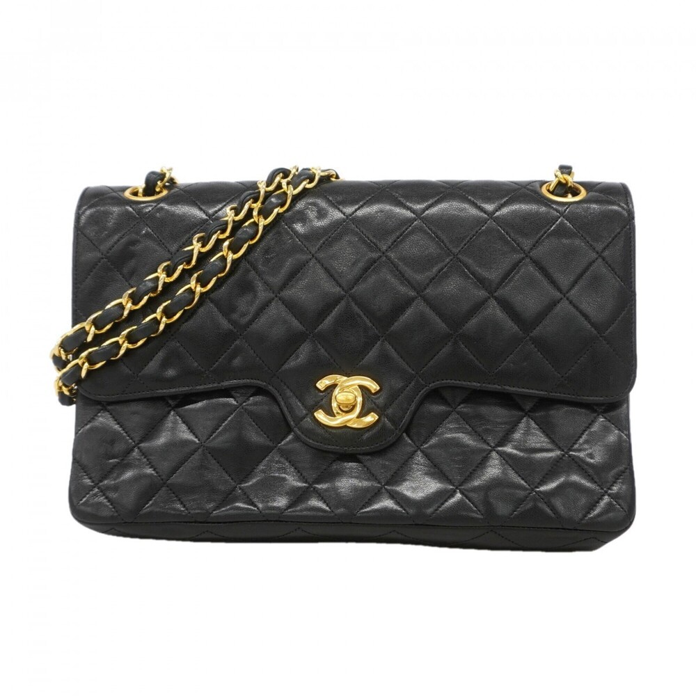 Chanel Matelassé Shoulder Bag, Double Flap, Chain, Lambskin, Black, Women's